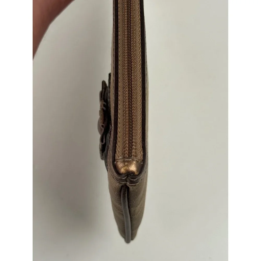 Coach Signature Monogram Wristlet Bag Flower Applique Khaki Tan‎ Large Y2K